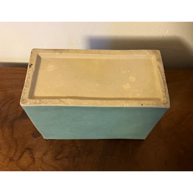 Ceramic Mid Century Porcelain Blue Green Aqua Monochrome Glaze Pillow Form Flower Brick Block Vase For Sale - Image 7 of 7