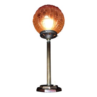 French Art Deco Chrome and Opaline Glass Table Lamp from Hettier & Vincent, 1930s For Sale