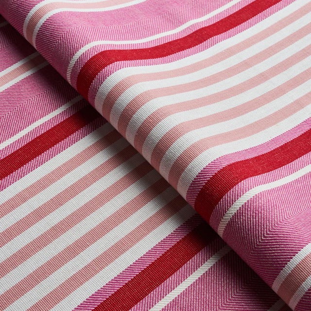 Schumacher Sample - Schumacher Minzer Cotton Stripe Fabric in Pink For Sale - Image 4 of 4