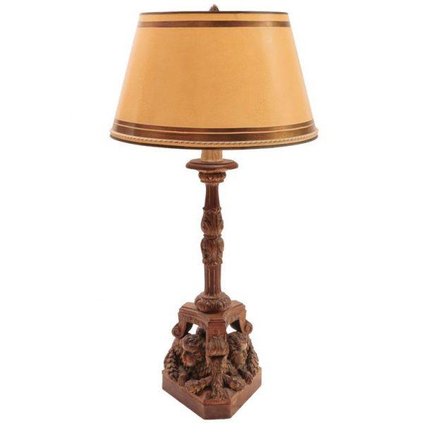 Wood Italian Wood Carved Lamp With Cherub Faces With a Custom Shade For Sale - Image 7 of 7