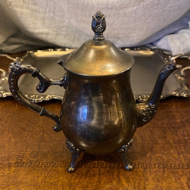 Silver Vintage Tea and Coffee Silver-Plated Matching 5 Piece Service Set With Tray For Sale - Image 8 of 12