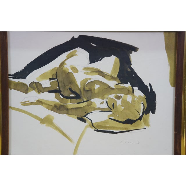 Mid 20th Century Mid 20th Century Elmer Tomasch Abstract Reclining Nude Watercolor Painting 12" For Sale - Image 5 of 10