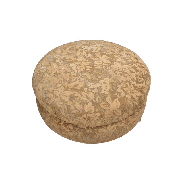 Traditional 1990s Large Overstuffed Round Floral Upholstered Ottoman on Casters For Sale - Image 3 of 7