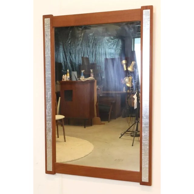 Glass Teak Mirror with Silver-Colored Details For Sale - Image 7 of 10