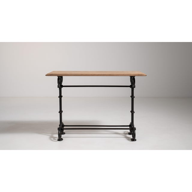 Metal Cast Iron Bistro Table with Wood Top, Antique, France, Early 20th Century For Sale - Image 7 of 11
