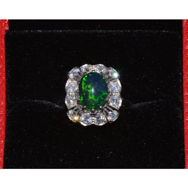 Certified Natural 2.69Cts VS F Diamond Black Opal 18K Solid Gold Tiered Dome Ring, size 6.25 For Sale In Dallas - Image 6 of 10