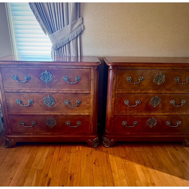 Pair (2) Henredon Three Drawer Chests of Drawers-Nightstands Gorgeous Bookend Matched Wood For Sale - Image 12 of 12
