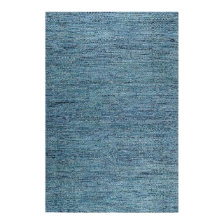 9x12 Blue Hand-Knotted Silk Woven Horizon Open Field Solid Modern Carpet Rug For Sale