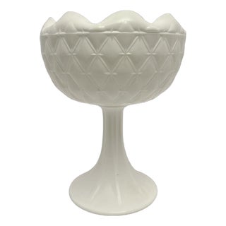 Vintage Indiana Milk Glass Quilted Diamond Pattern Pedestal Compote Dish. For Sale