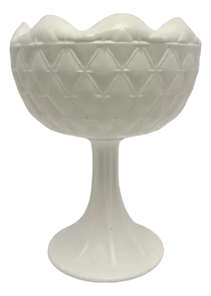 Vintage Indiana Milk Glass Quilted Diamond Pattern Pedestal Compote Dish.