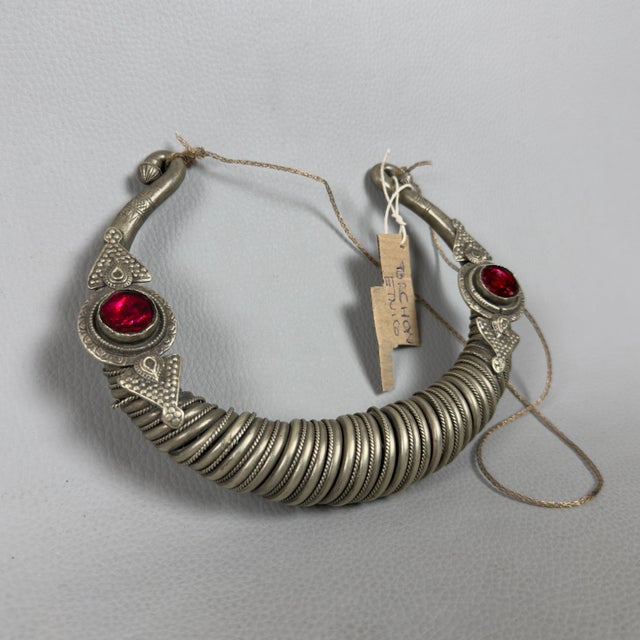 Torchon Necklace in Silver with Nomad Ethnic Red Glass For Sale - Image 3 of 11