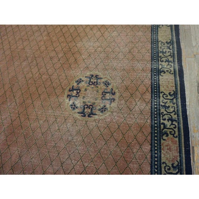 Pretty Rose Background Color With Geometric Design Antique Chinese Rug For Sale - Image 9 of 14