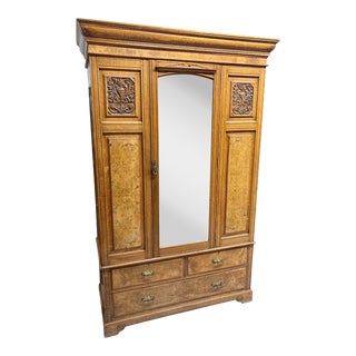 19th Century English Oak and Walnut Wardrobe For Sale