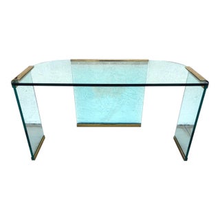 Dm 1970s Vintage Leon Rosen for Pace Glass and Brass Desk For Sale