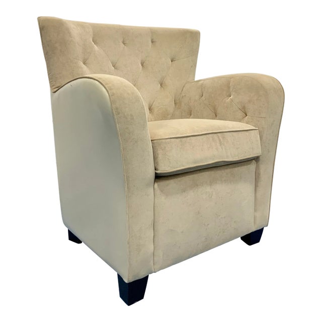 Modern Beige Microfiber and Leather Tufted Club Chair For Sale