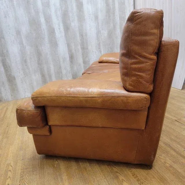 Vintage Italian Distressed Cognac Leather Sofa For Sale In Chicago - Image 6 of 11