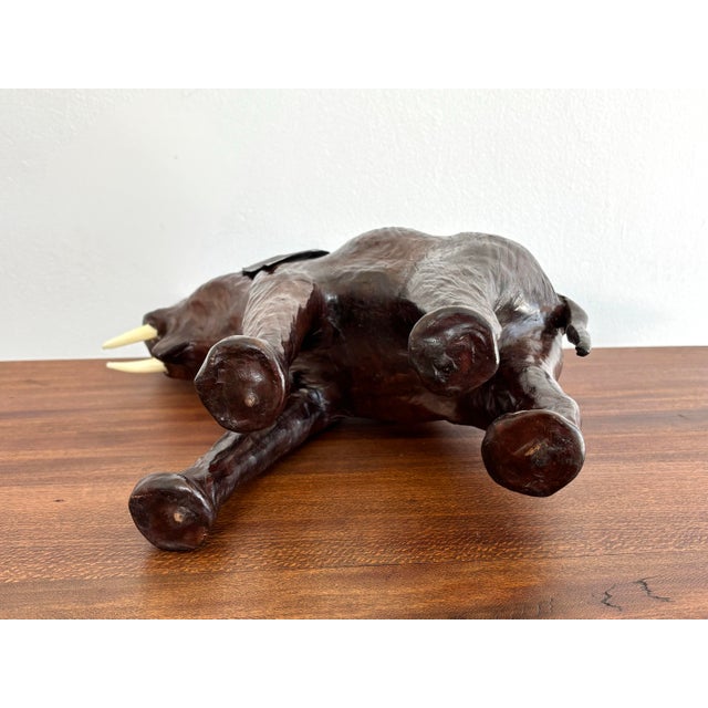 Animal Skin Vintage Brown Leather-Wrapped Lucky Elephant For Sale - Image 7 of 8