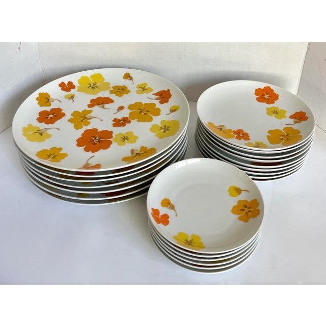 Orange 1960's Suisse Switzerland "Lugano" Porcelain Floral Dinnerware Set For Sale - Image 8 of 12