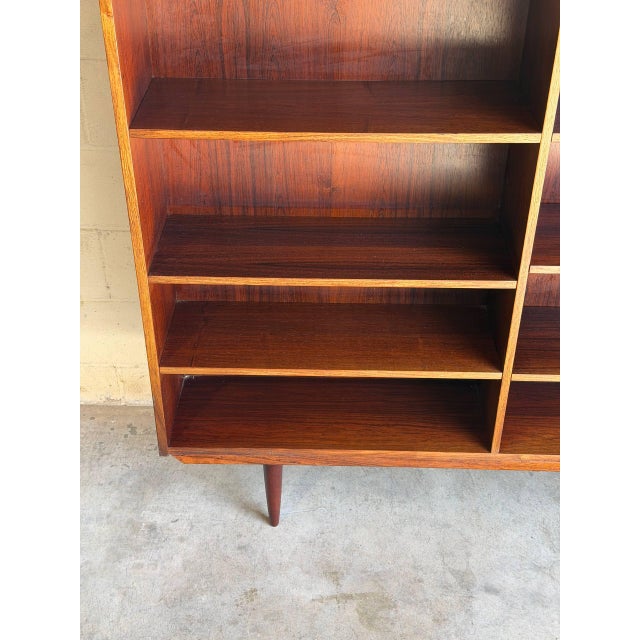 Brown Rosewood Bookcase Large Open Double Column Shelving Unit Vintage Denmark 1960s For Sale - Image 8 of 8