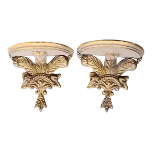 Antique Solid Carved Acanthus Leaf Sconce/ Shelves/ Brackets Gold Tone a - Pair
