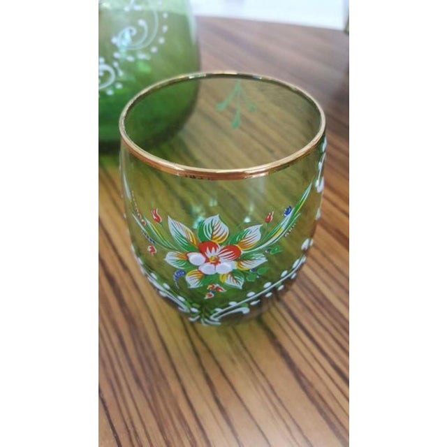 Vintage Hand-Painted Decanter & 6-Glass Set For Sale - Image 6 of 6