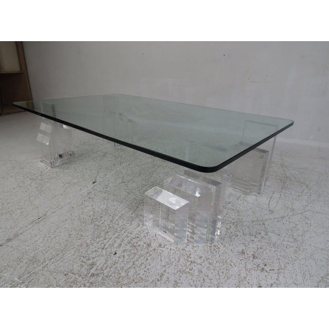 Mid-Century Modern Lucite and Glass Coffee Table For Sale - Image 4 of 9