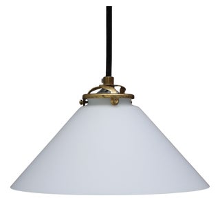 French White Mat Opaline Glass and Brass Pendant Light For Sale