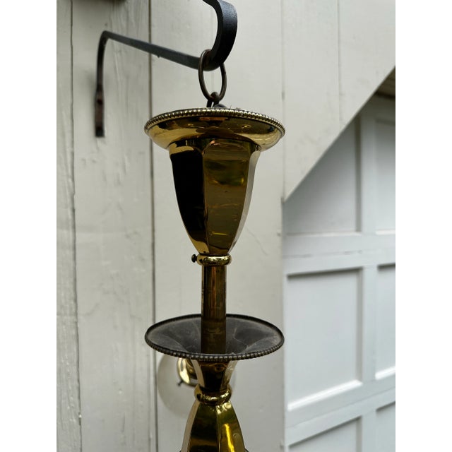 1920s Vintage Three Arm Brass Pendant Fixture With Three Vintage Etched Shades For Sale In New York - Image 6 of 7