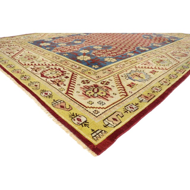 53563 Antique Turkish Oushak Rug with Jacobean Style 09'05 x 12'11. Full of tiny details and a bold expressive design...