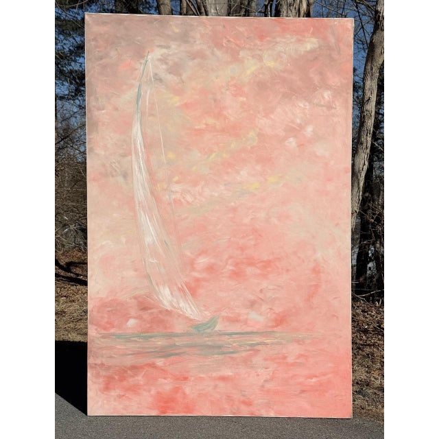 Abstract 72" Tall Abstract Modern Sailboat Original Painting on Canvas For Sale - Image 3 of 12
