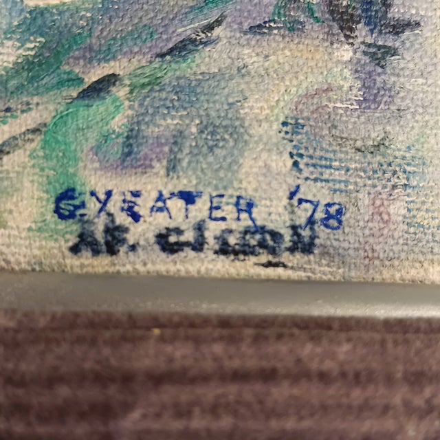 VTG Street Scene #1 Impressonist Painting Purple Velvet Matt Silver Frame 1978 For Sale - Image 14 of 18