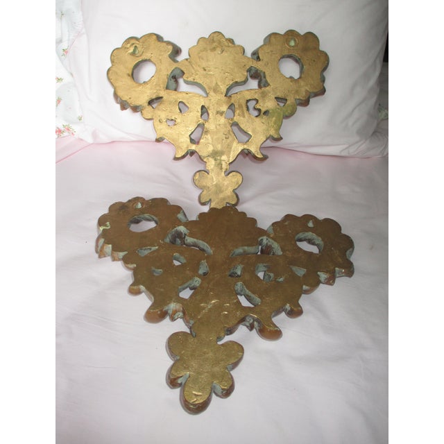 French Vintage French Fleur De Lis Gold & Verdigris Wall Plaques For Sale - Image 3 of 8