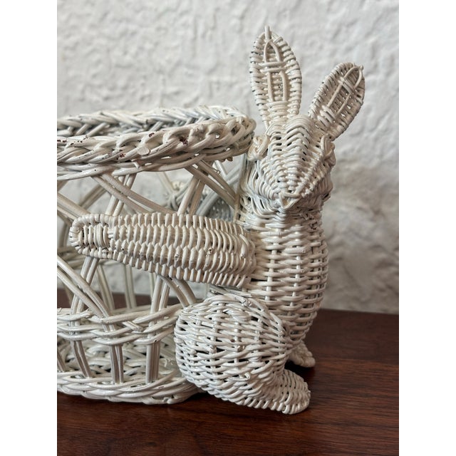 Mario Torres 1980s Small Wicker White Rabbit Basket, Mario Torres Style For Sale - Image 4 of 8