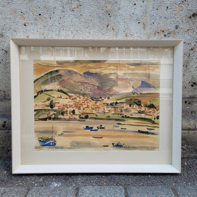 Menchu Gal, Txingudi Bay and Mount San Marcial, 20th Century, Watercolor on Paper For Sale - Image 3 of 18