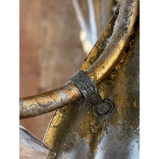 Mid Twentieth Century Gold Gilded Italian Toleware Metal Candle Sconces, a Pair For Sale - Image 4 of 9