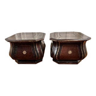 1990s A Pair of Maitland - Smith Tooled Leather Side Tables For Sale