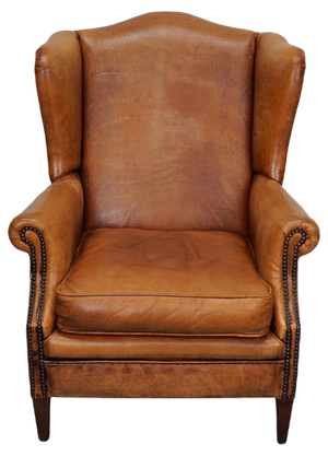 Vintage Dutch Cognac Wingback Leather Club Chair