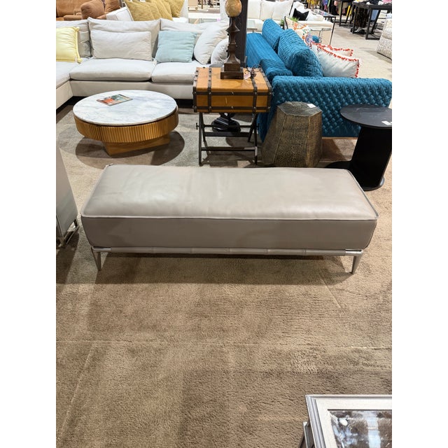 Roche Bobois Roche Bobois Gray Leather Bench With Chrome Legs. Modern Luxe Design For Sale - Image 4 of 6