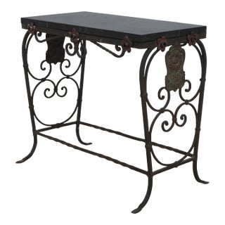 Vintage Wrought Iron Base Marble Top Side Table For Sale