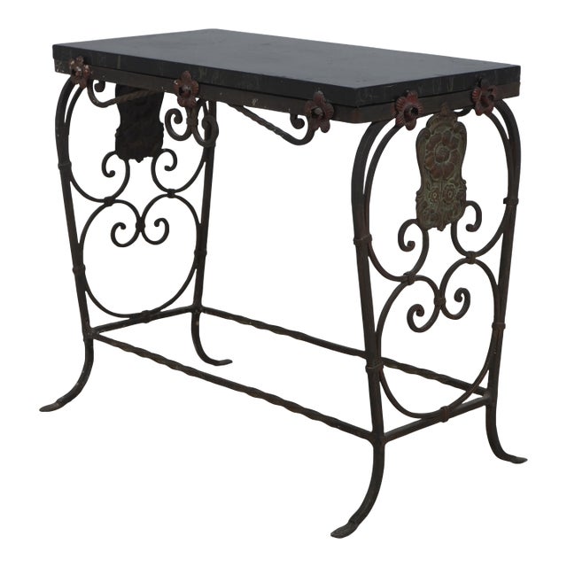 Vintage Wrought Iron Base Marble Top Side Table For Sale