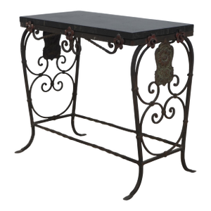 Vintage Wrought Iron Base Marble Top Side Table