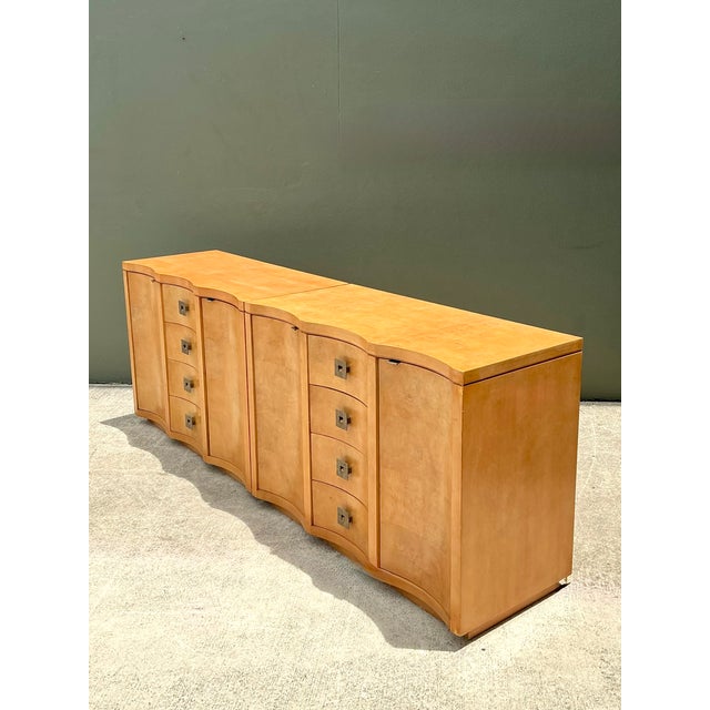 Mid 20th Century Vintage Deco Burl Wood and Metal Chest of Drawers - A Pair For Sale - Image 5 of 12