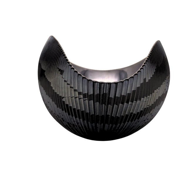 Glass Vintage Murano Black Ribbed Art Glass Shell Bowl – Italian Sculptural Decorative Centerpiece For Sale - Image 7 of 9