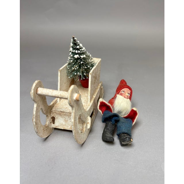 1940s Vintage German Putz Santa in Snowy Sleigh With Bottle Brush Tree For Sale - Image 10 of 15