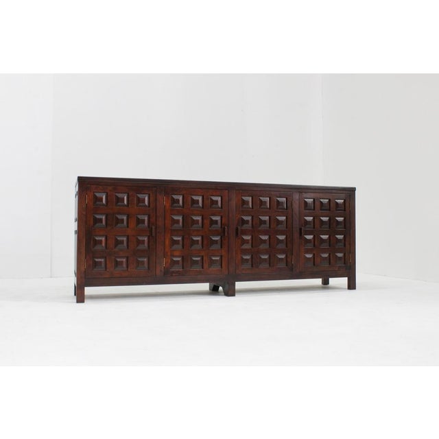 Vintage Brutalist Sideboard in Carved Wood, Spain, 1960s For Sale - Image 9 of 10