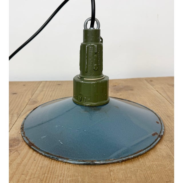 Industrial Blue Enamel Military Pendant Lamp with Cast Aluminium Top, 1960s For Sale - Image 13 of 18