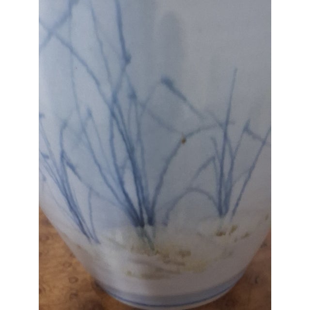 Mid-Century Modern Mid-Century Studio Pottery Vase - Hand-Painted Blue Grass Motif - Artist Signed For Sale - Image 3 of 5