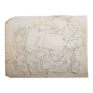 18th Century Japanese Wood Block Print Proof Depicting a Physical Altercation For Sale