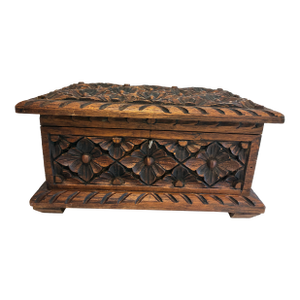 Vintage Hand-Carved Floral Wooden Chest