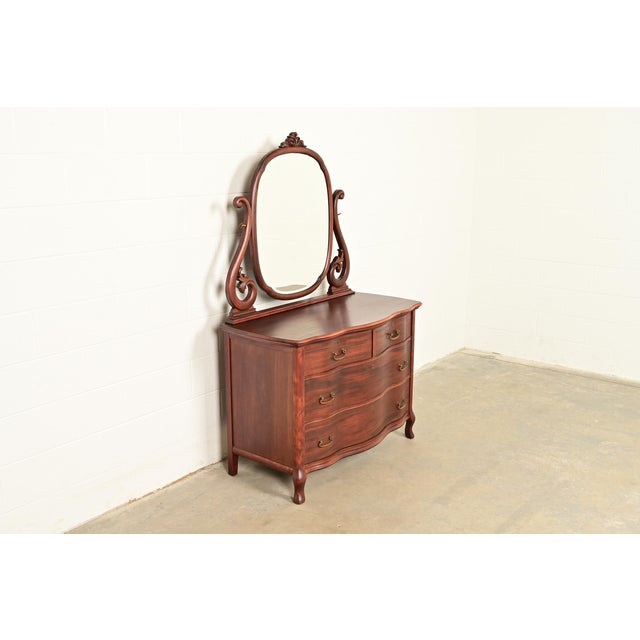 Widdicomb Early Widdicomb Antique Victorian Carved Mahogany Serpentine Front Dresser With Mirror, Circa 1890s For Sale - Image 4 of 18
